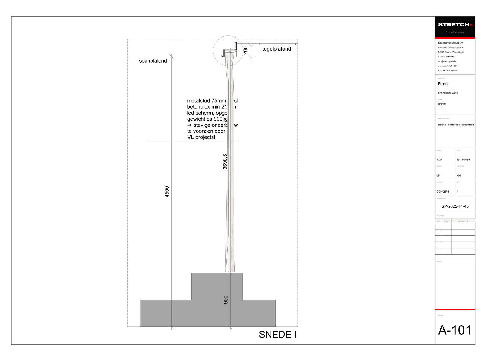Zwevend kroonlijstplafond — technical drawing